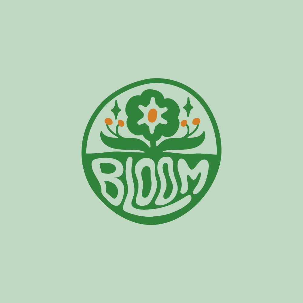 Full Bloom Logo enclosed in a full circle on pastel green background