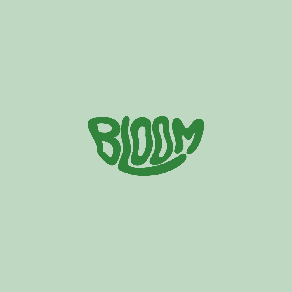 Bloom Logo wordmark pastel green background