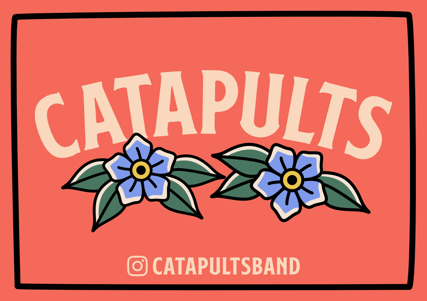 Catapults sticker design in the art style of Drawers cover artwork