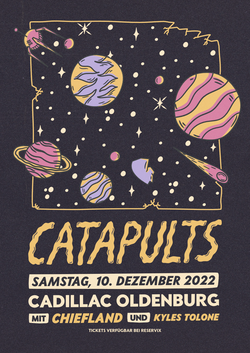 Catapults show poster design with elements of Our Current Life artwork