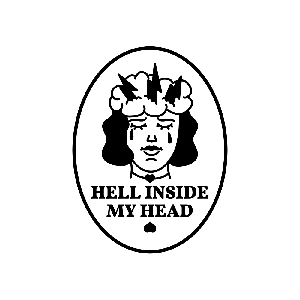 Hell Inside My Head design with lady head with thunderstorm inside her head