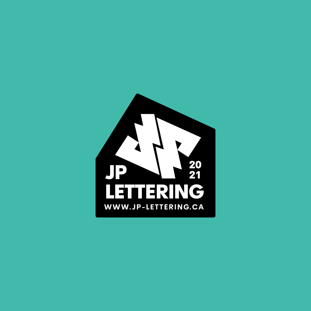 JP Lettering logo variant with black badge on teal background