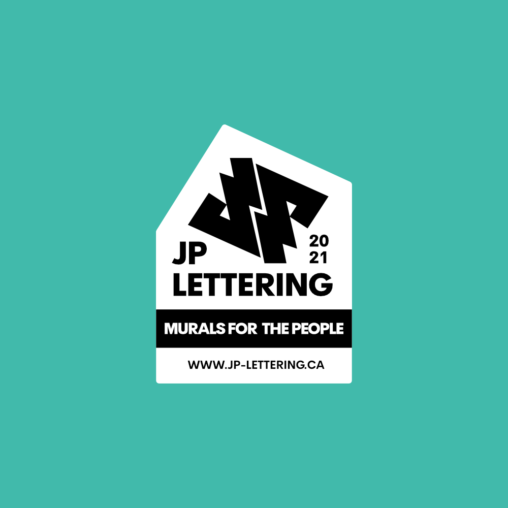 JP Lettering logo variant with bigger white badge on teal background