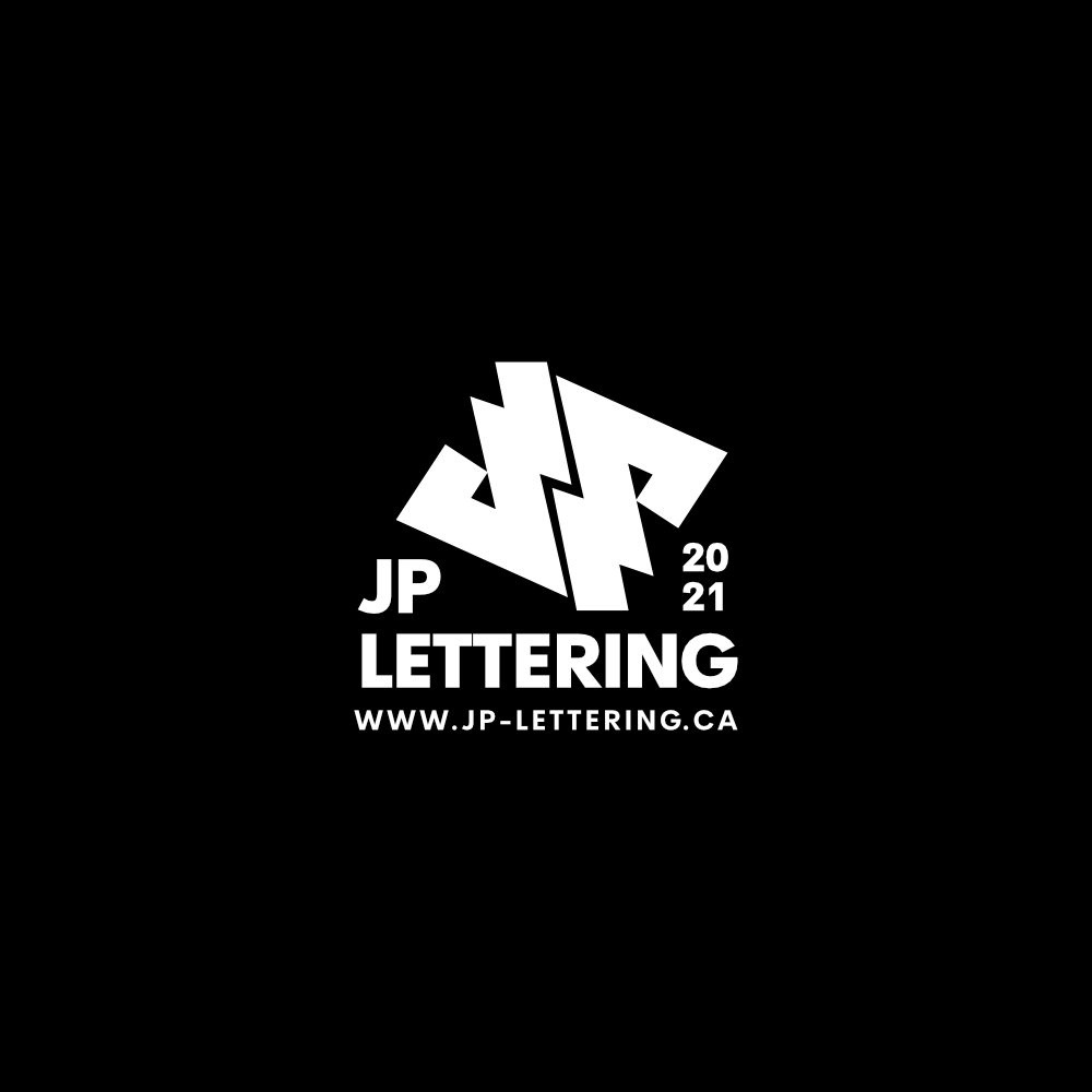 JP Lettering logo variant without badge on black background