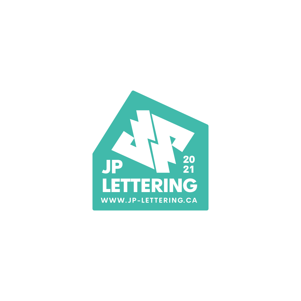 JP Lettering logo variant with teal badge on white background