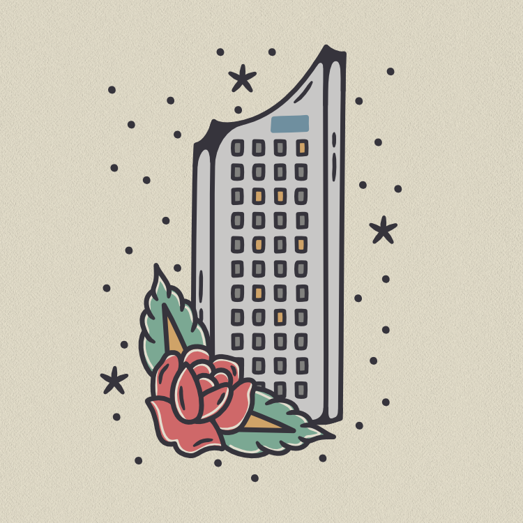 City Hochhaus illustration in traditional tattoo style