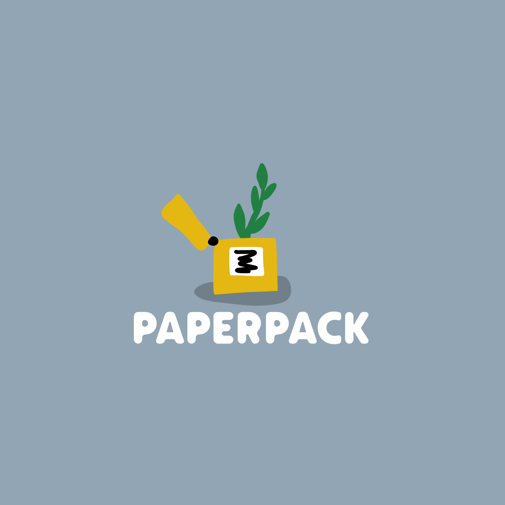 Paperpack logo variant on blue-grey background