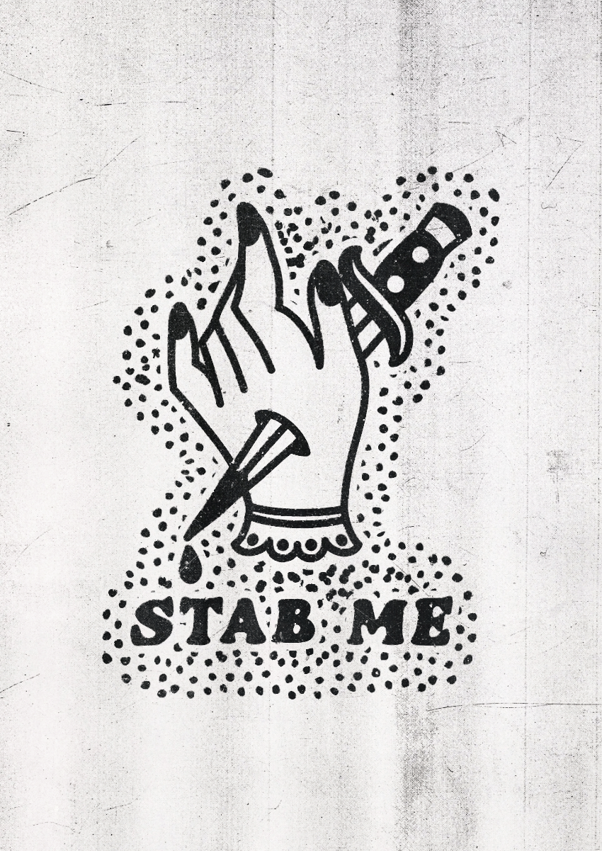 Stab Me poster design with roughened up textures on light background