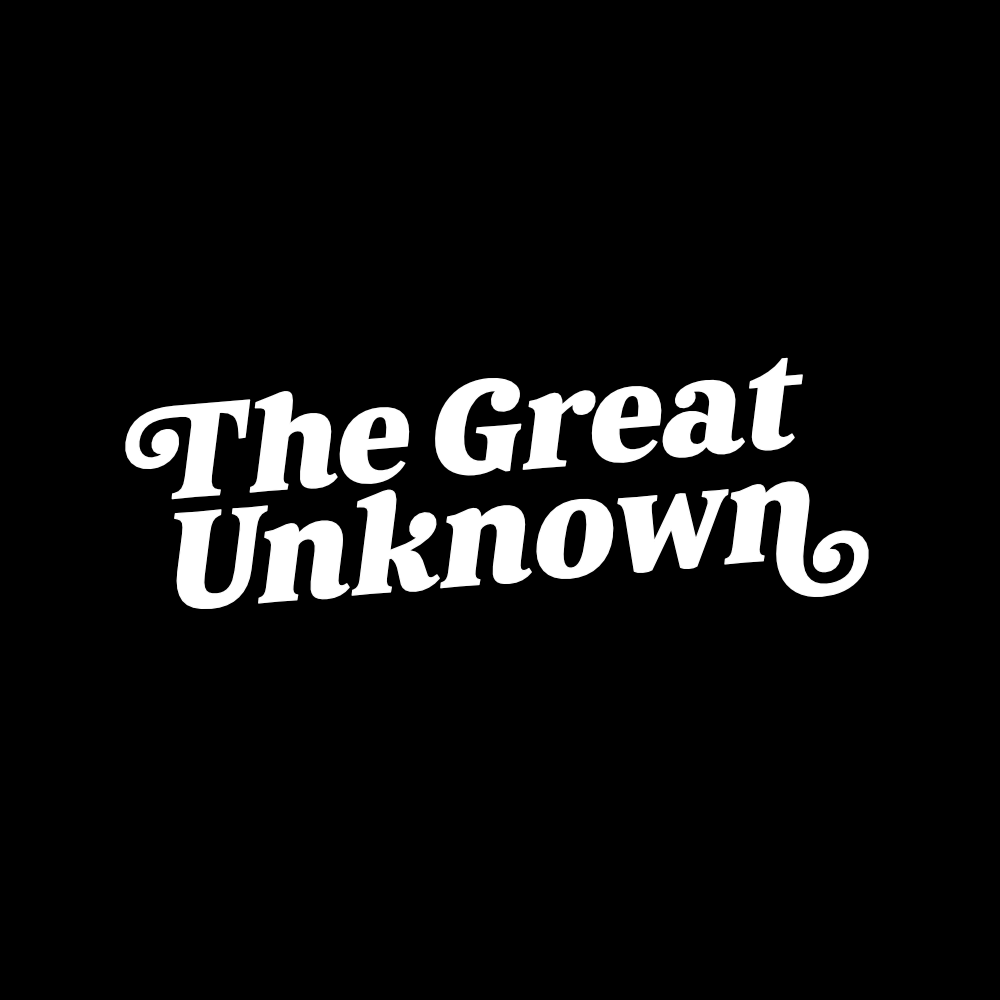 The Great Unknown logo wordmark on black background